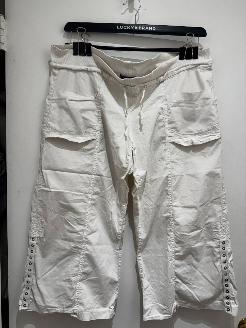 XCVI white pants cropped pockets drawstring waist XL